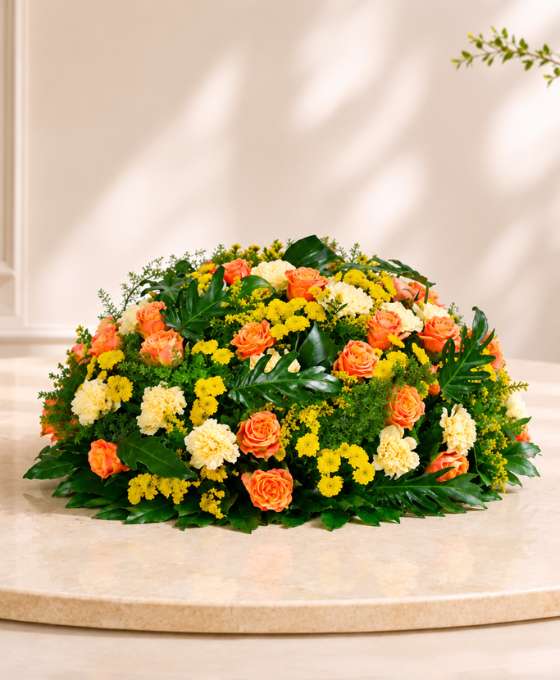 Coussin funéraire Douceur Ambrée — fleurs de deuil livrées à Marseille